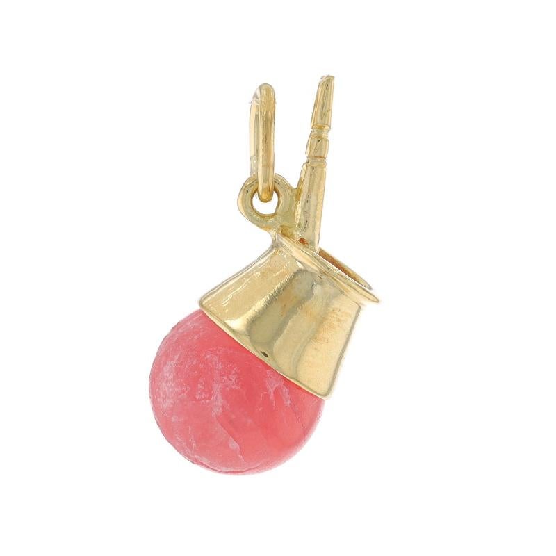 Metal Content: 18k Yellow Gold

Stone Information
Natural Rhodochrosite
Cut: Bead
Color: Peachy Pink

Theme: Beverage, Drink

Measurements
Tall: 15/16
