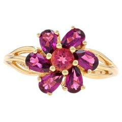 Or jaune Rhodolite Garnet Bypass Cluster Halo Ring - 14k Pear 1.80ctw Flower