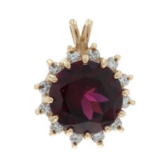 Yellow Gold Rhodolite Garnet Diamond Halo Pendant 14k Round 7.10