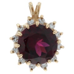 Pendentif en or jaune Rhodolite Grenat Diamant Halo 14k Round 7.10