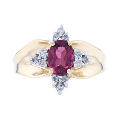 Vintage Yellow Gold Rhodolite Garnet 
Diamond Ring - 10k Oval Cut 1.14ctw