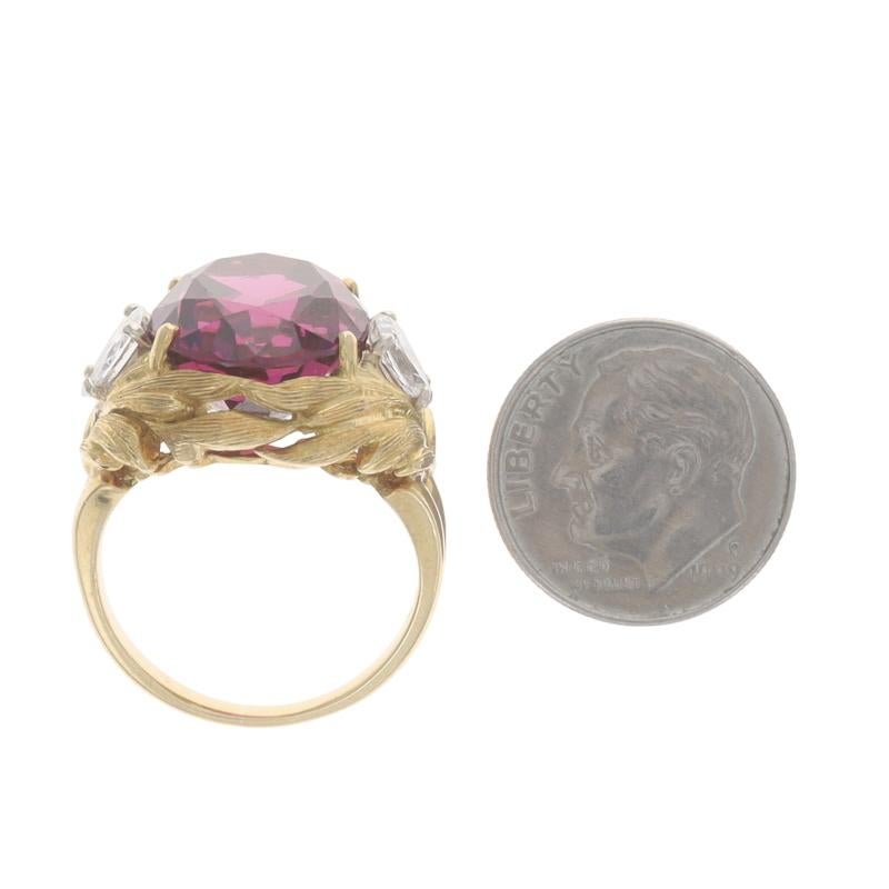 Anello da cocktail d'epoca in oro giallo con granato rodolite e diamanti 7