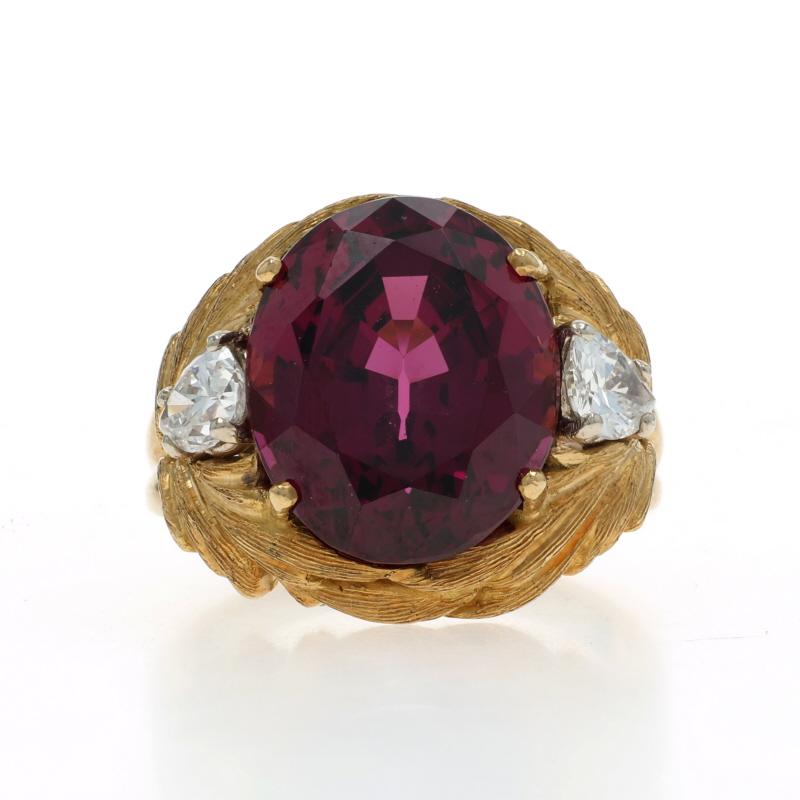 Or jaune Rhodolite Garnet Diamond Vintage Cocktail Ring 7" -18k Oval 15.14ctw