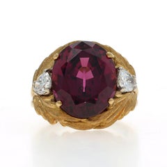 Or jaune Rhodolite Garnet Diamond Vintage Cocktail Ring 7" -18k Oval 15.14ctw