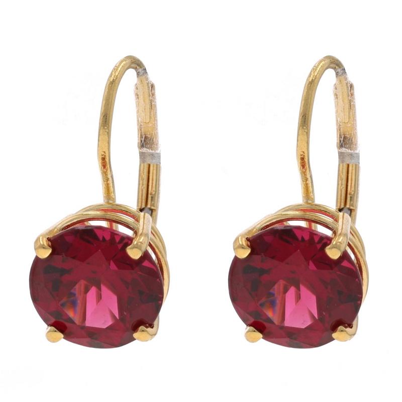 Round Cut Yellow Gold Rhodolite Garnet Drop Earrings - 14k Round 5ctw Pierced