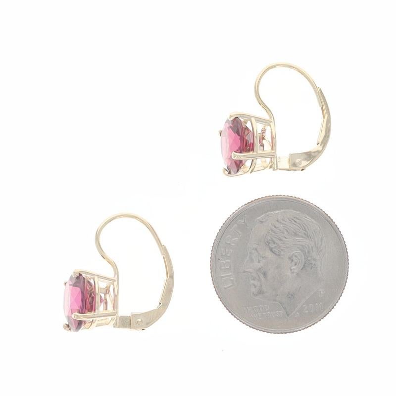 Yellow Gold Rhodolite Garnet Drop Earrings - 14k Round 5ctw Pierced In Excellent Condition In Greensboro, NC