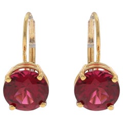 Yellow Gold Rhodolite Garnet Drop Earrings - 14k Round 5ctw Pierced