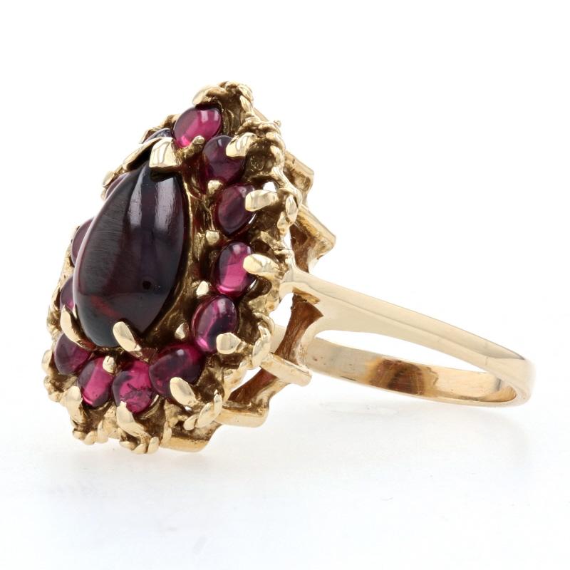 Pear Cut Yellow Gold Rhodolite Garnet Halo Ring, 14k Pear Cabochon Cut 3.50ctw