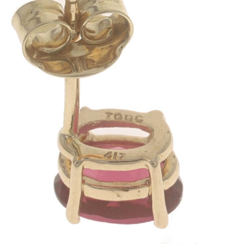 Women's Yellow Gold Rhodolite Garnet Stud Earrings - 10k Oval 2.00ctw Pierced For Sale