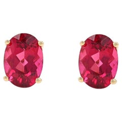 Yellow Gold Rhodolite Garnet Stud Earrings - 10k Oval 2.00ctw Pierced