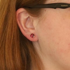 Yellow Gold Rhodolite Garnet Stud Earrings - 14k Round 3.43ctw Pierced