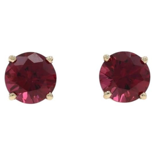 Yellow Gold Rhodolite Garnet Stud Earrings - 14k Round 3.43ctw Pierced