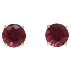 Yellow Gold Rhodolite Garnet Stud Earrings - 14k Round 3.43ctw Pierced