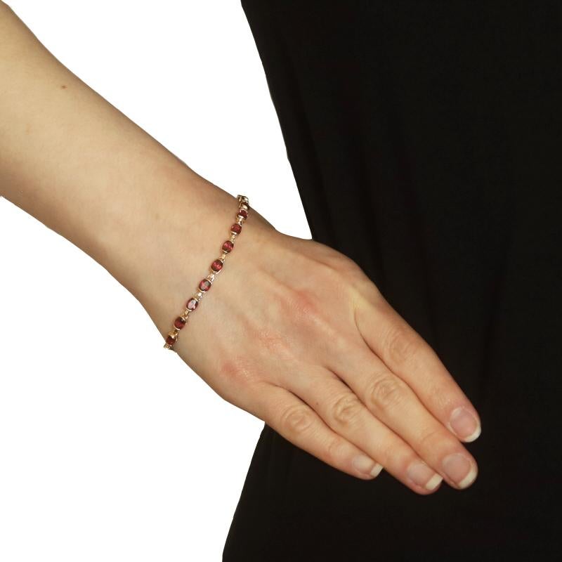 Oval Cut Yellow Gold Rhodolite Garnet Tennis Bracelet 7 1/2