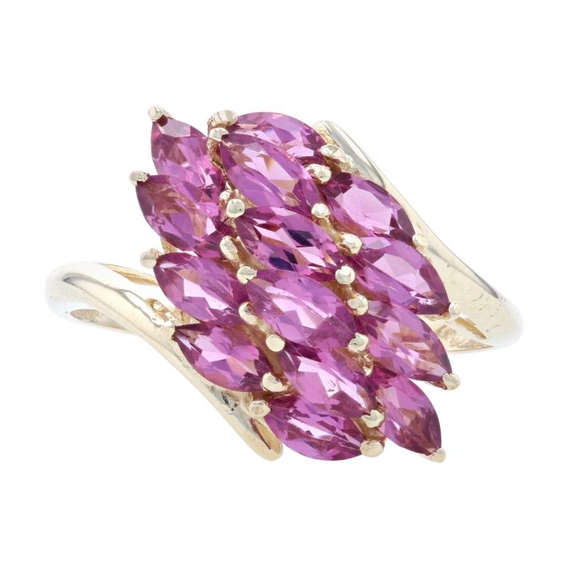 Yellow Gold Rhodolite Garnet Waterfall Cluster Bypass Ring, 10k Marquise 2.10ctw