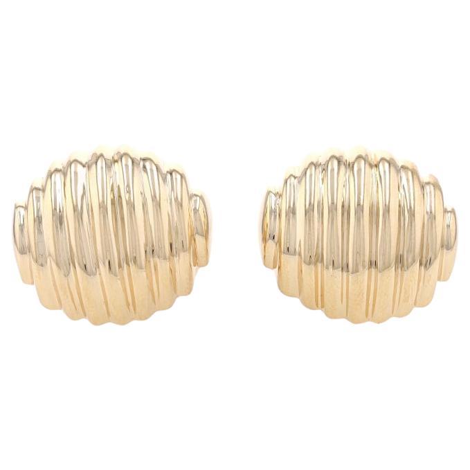 Yellow Gold Ribbed Dome Large Stud Earrings - 18k Circles Pierced For Sale