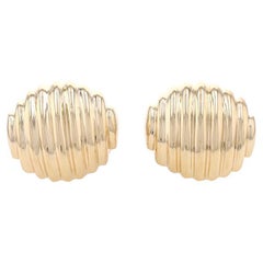 Yellow Gold Ribbed Dome Large Stud Earrings - 18k Circles Pierced