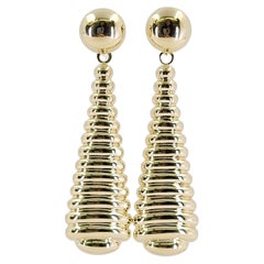 Yellow Gold Ribbed Drop Earrings