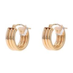 Yellow Gold Ribbed Huggie Hoop Earrings - 14k Round Pierced
