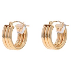 Yellow Gold Ribbed Huggie Hoop Earrings - 14k Round Pierced