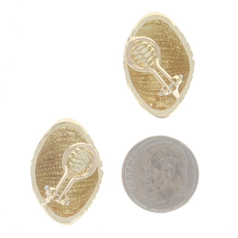 Women's Yellow Gold Ribbed Shell Large Stud Earrings - 18k Dome Clip-Ons For Sale