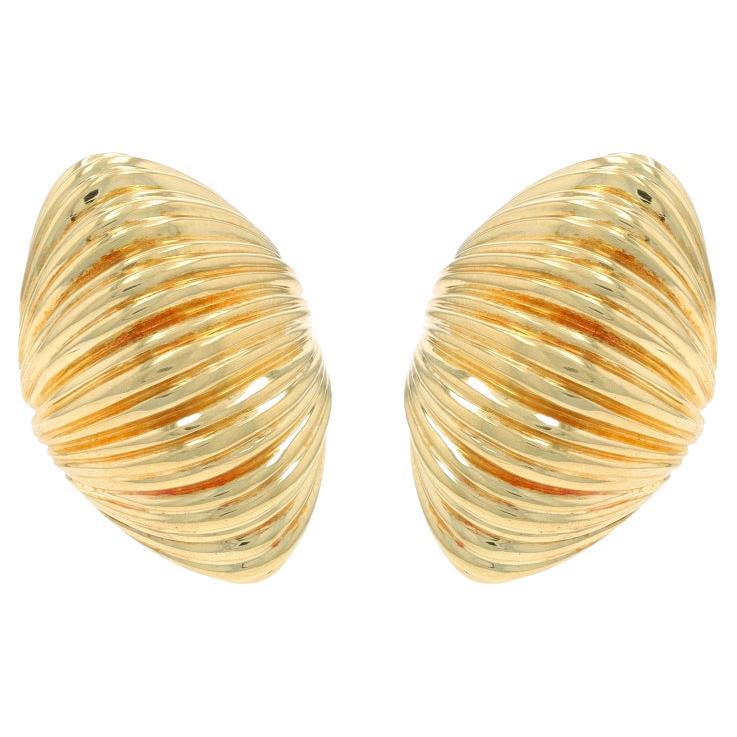 Gelbgold gerippte Muschel große Ohrstecker - 18k Dome Clip-Ons