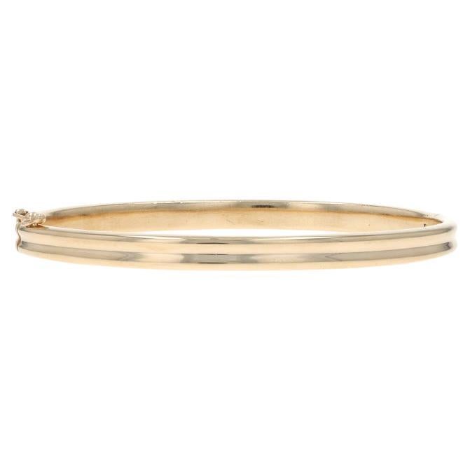 Yellow Gold Ribbed Stripe Bangle Bracelet 6 3/4" - 14k