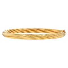 Yellow Gold Ribbed Twist Bangle Bracelet 6 3/4" - 18k Hinged Oval