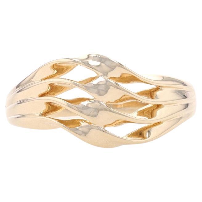 Yellow Gold Ribbed Twist Bypass Statement Band - 14k Ring For Sale