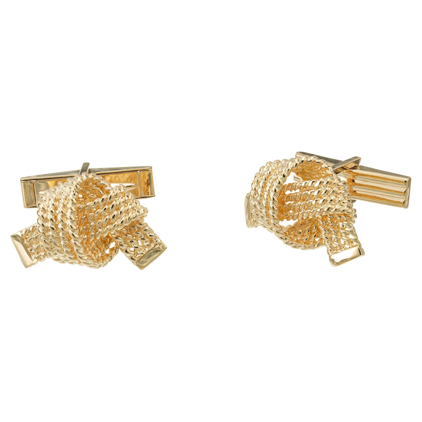 Yellow Gold Ribbon Bow Style Knot Men's Cufflinks For Sale