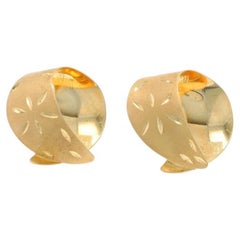 Yellow Gold Ribbon Loop Stud Earrings - 14k Etched Matte Pierced