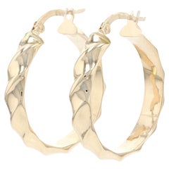 Yellow Gold Ribbon Twist Hoop Earrings, 14k Italy Pierced