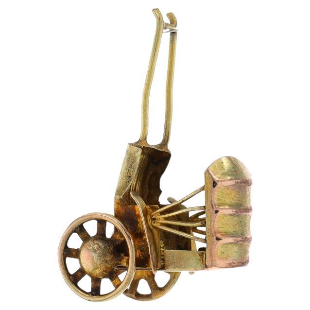 Yellow Gold Rickshaw Charm - 14k Carriage Transportation Wheels Move For Sale