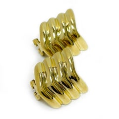 Yellow Gold Ridged Chevron Earrings