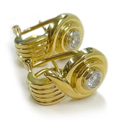 18K Yellow Gold Contemporary Ridged Diamond Drop Earrings, 0.50ctw