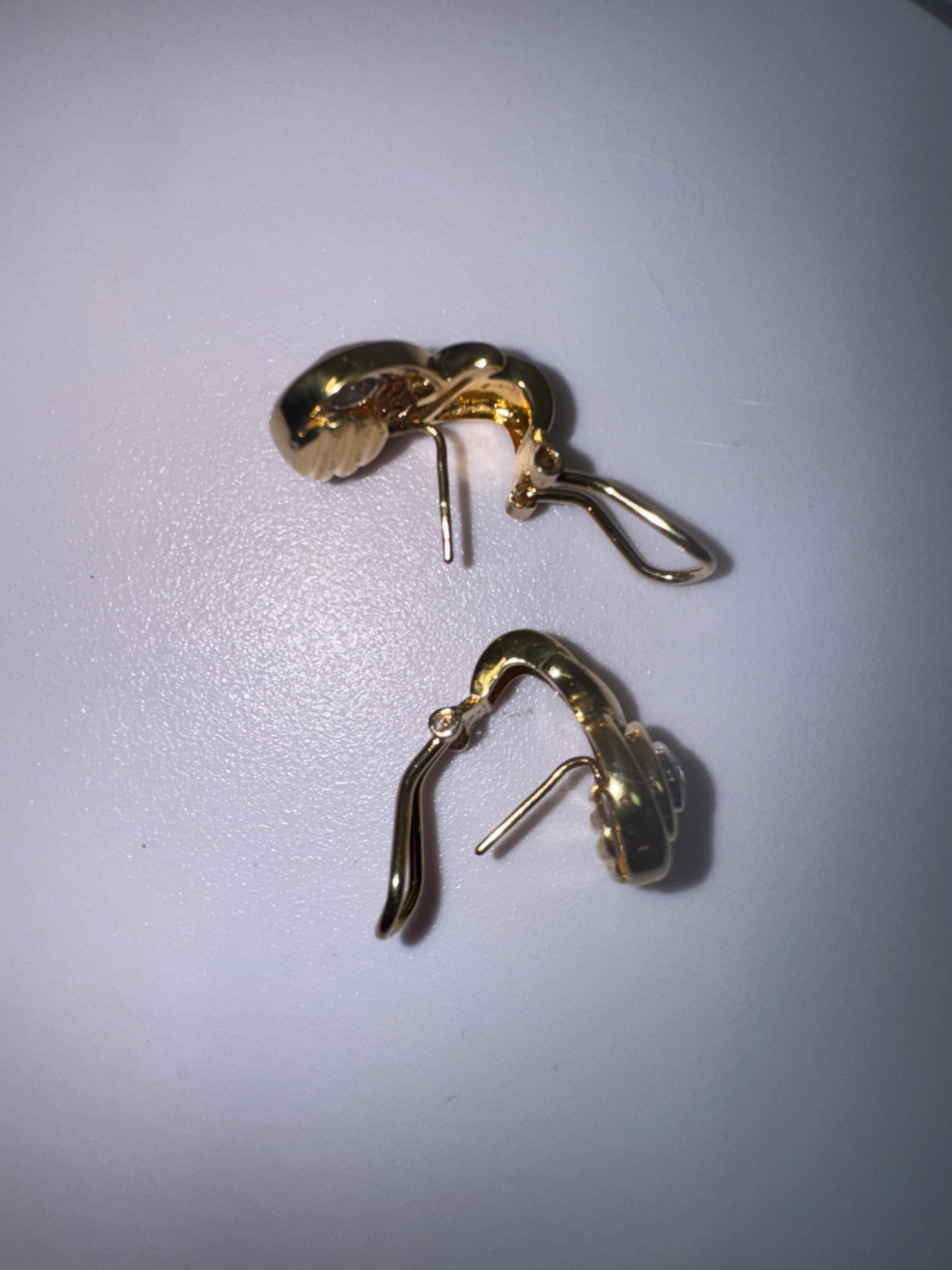 Yellow Gold Ridged Diamond Earrings For Sale 1