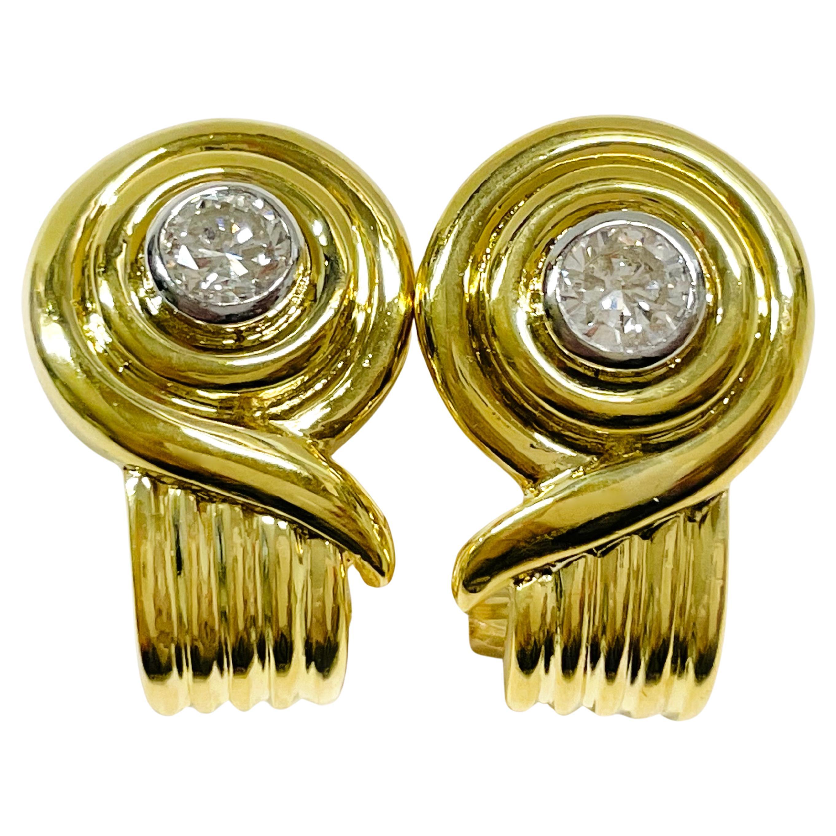 Yellow Gold Ridged Diamond Earrings