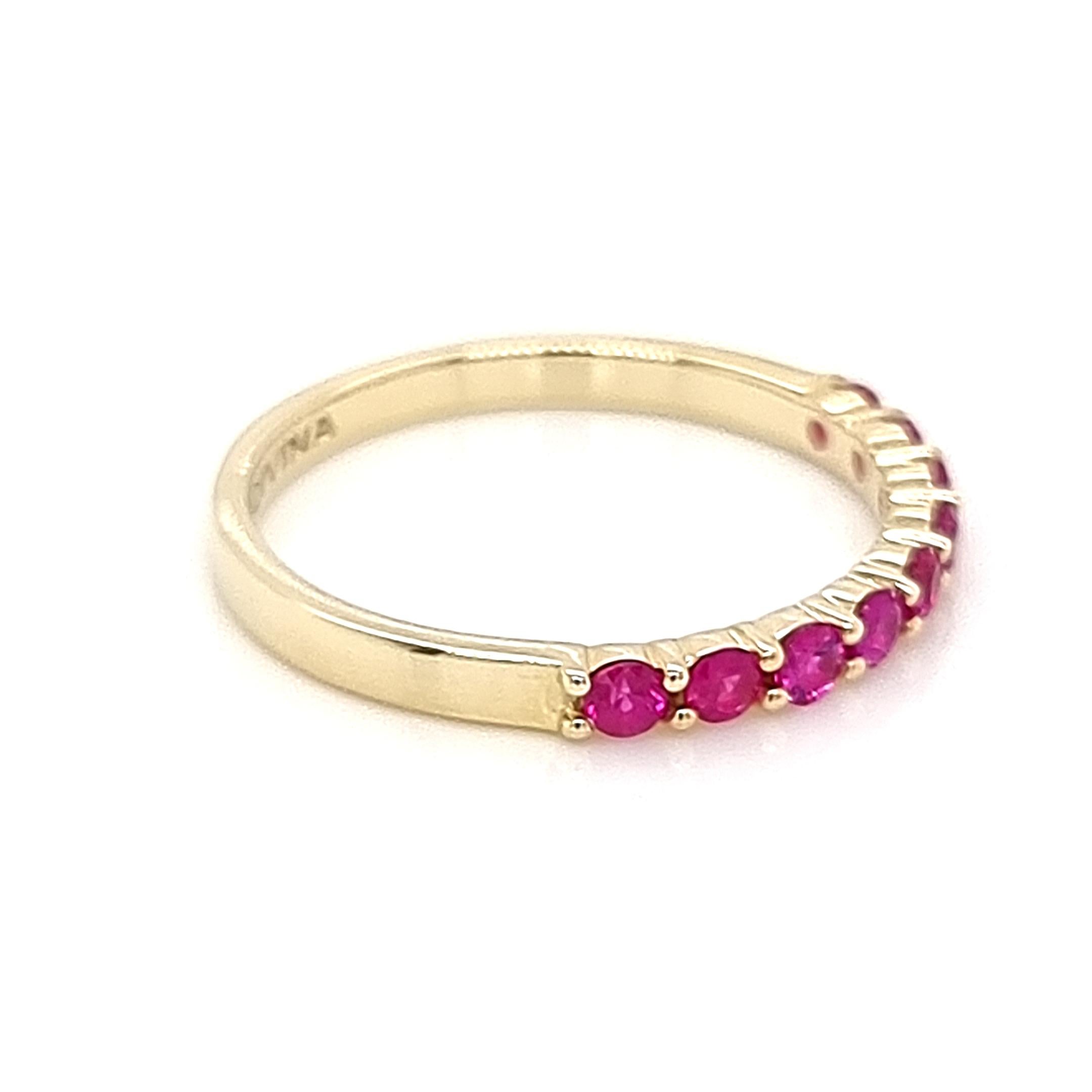 Round Cut Yellow Gold Ring Band with Round Natural Rubies in Half Shank Arrangement For Sale
