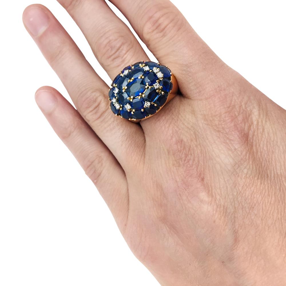 Women's or Men's Yellow Gold Ring, Sapphires and Diamonds For Sale