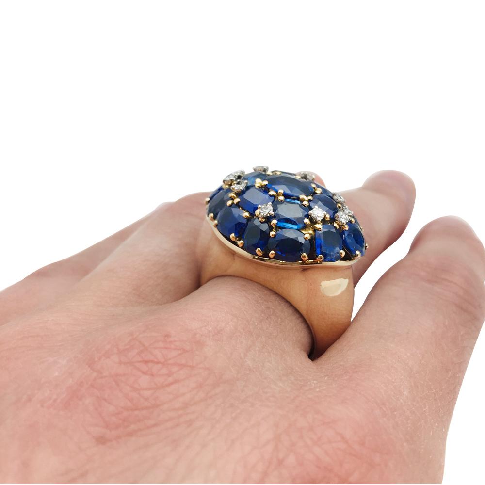 Yellow Gold Ring, Sapphires and Diamonds For Sale 1