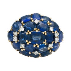 Yellow Gold Ring, Sapphires and Diamonds