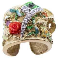Anello in oro giallo Oro bianco Diamanti Smalti Rubino Zaffiro Smeraldo Turchese