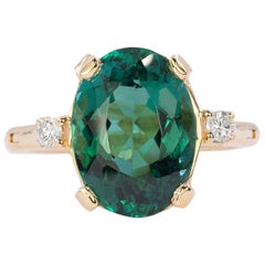Yellow Gold Ring with 8.32 Carat Blue-Green Tourmaline