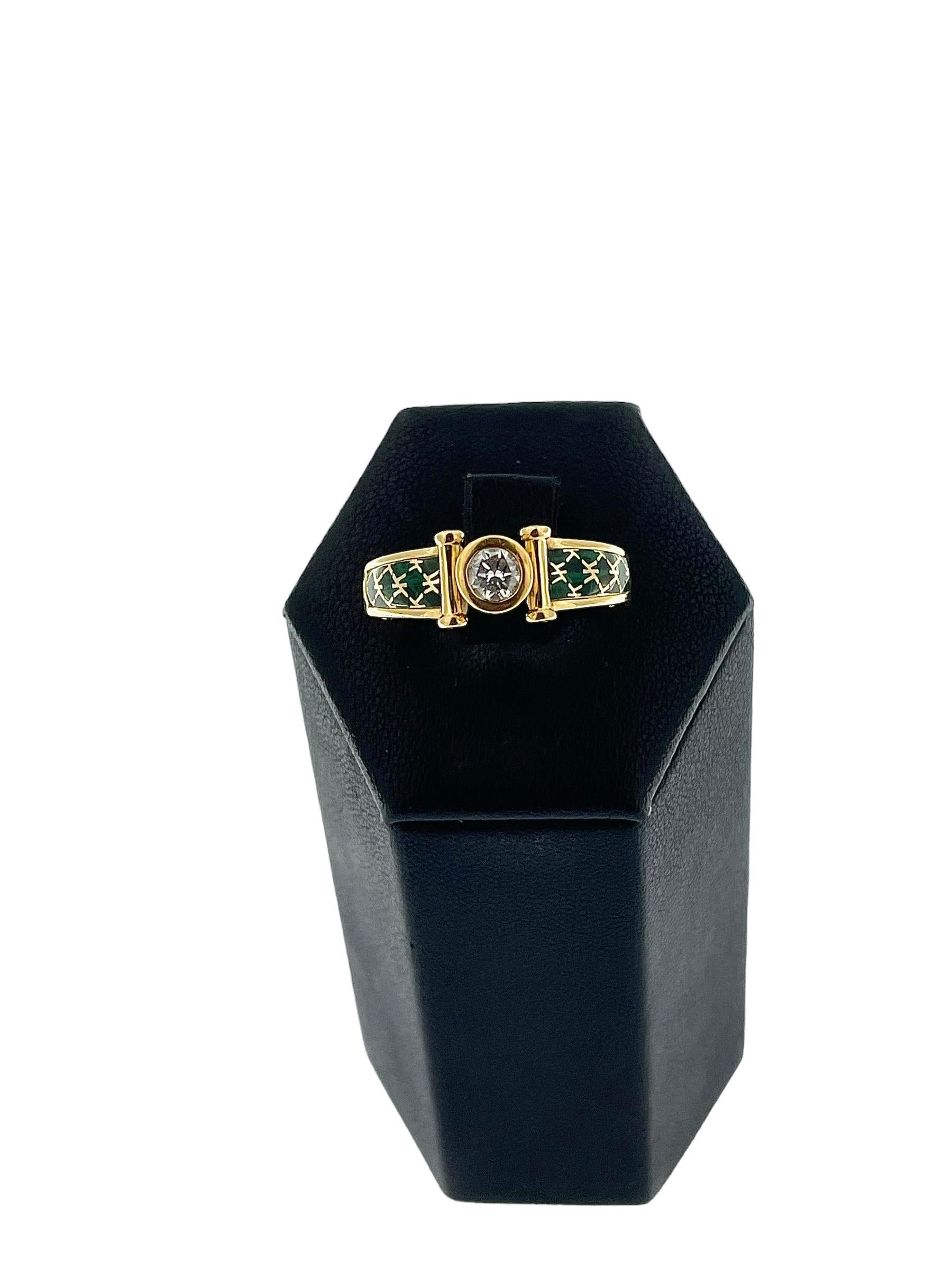 Gelbgoldring aus Gelbgold mit Diamanten und grüner Emaille von Korloff im Zustand „Gut“ im Angebot in Esch sur Alzette, Esch-sur-Alzette