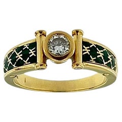 Gelbgoldring aus Gelbgold mit Diamanten und grüner Emaille von Korloff