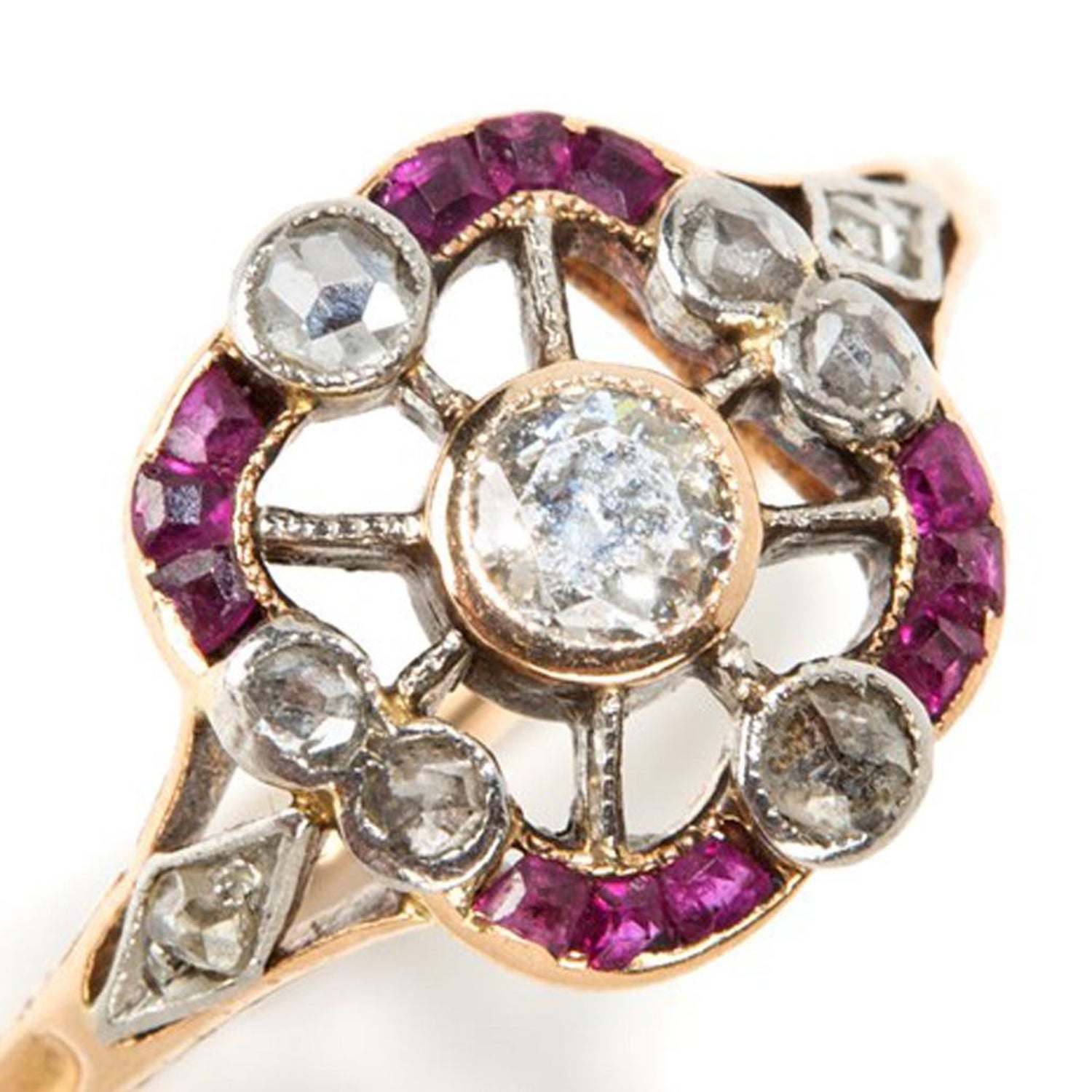 Yellow Gold Ring With Diamonds And Rubies 18 Carat Circa 1900 For Sale At 1stdibs