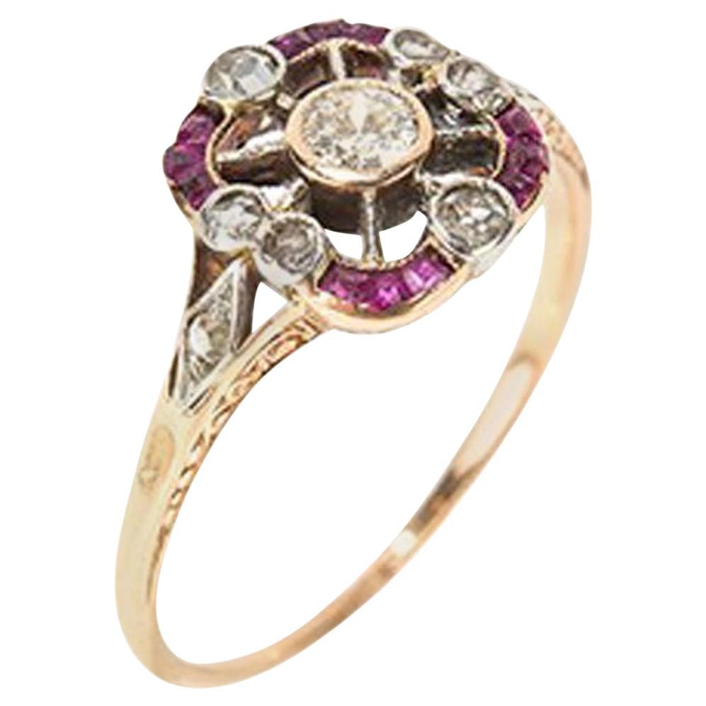 Yellow Gold Ring with Diamonds and Rubies, 18 Carat, circa 1900