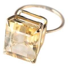 Eighteen Karat Yellow Gold Ring with Emerald Cut Shape Citrine