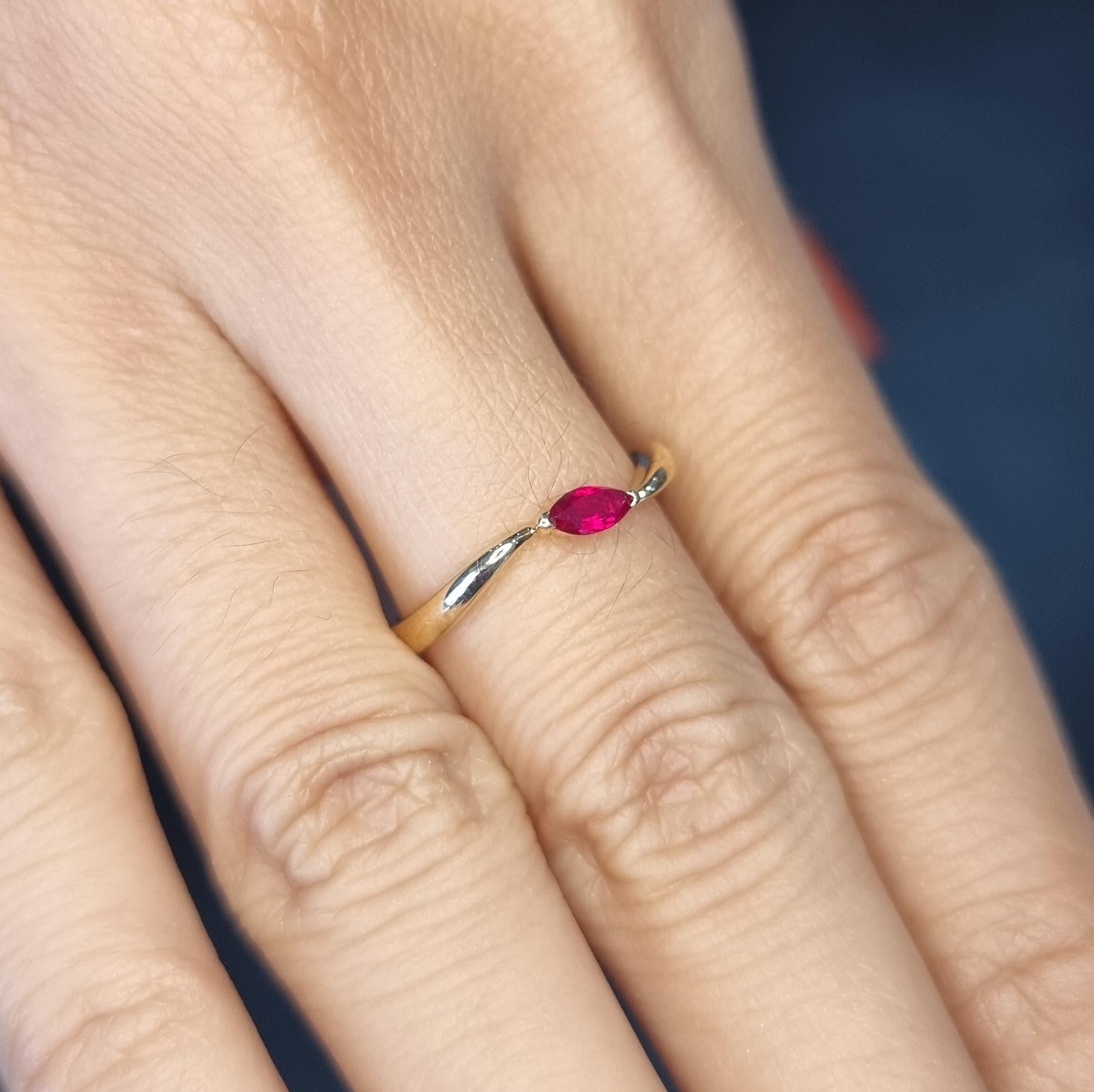 Women's Yellow Gold Ring with Marquise Ruby For Sale