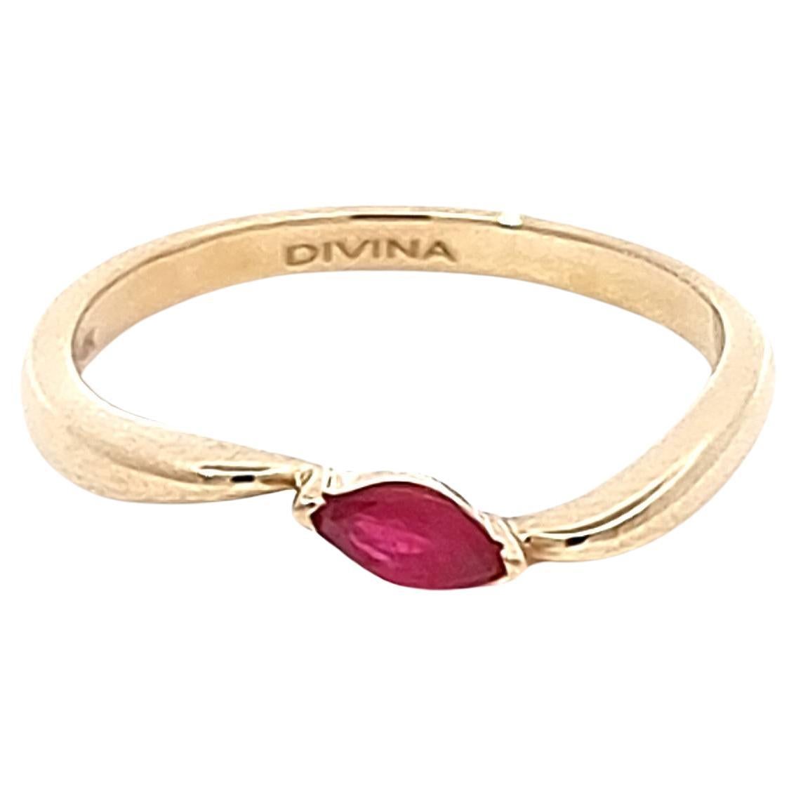 Yellow Gold Ring with Marquise Ruby For Sale